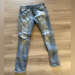 Men's Distressed Crysp denim Blue Jeans 40/32
